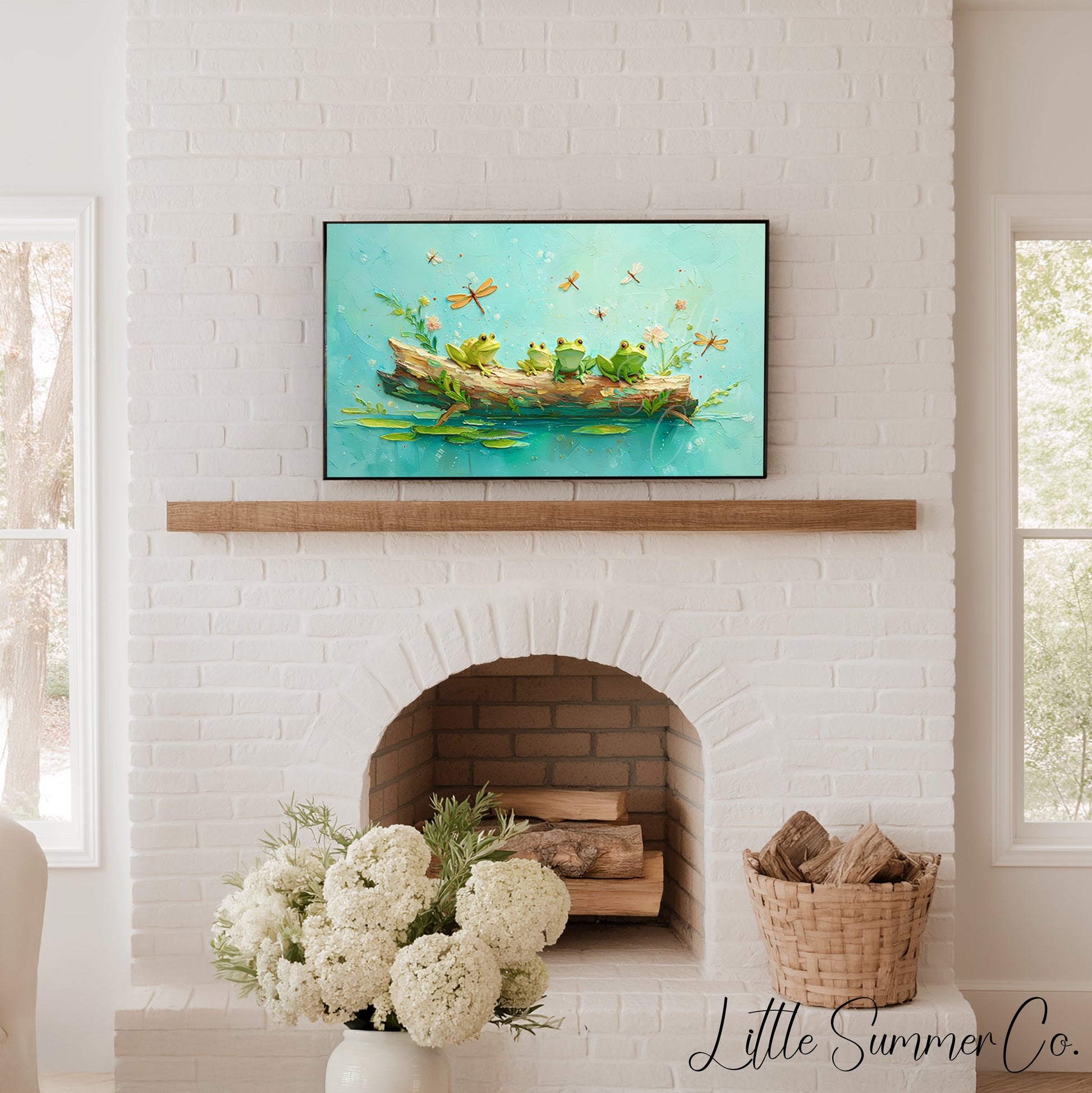 Frogs on a Log Frame TV Art displayed on a TV