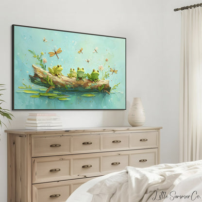 Frogs on a Log Frame TV Art displayed on a TV