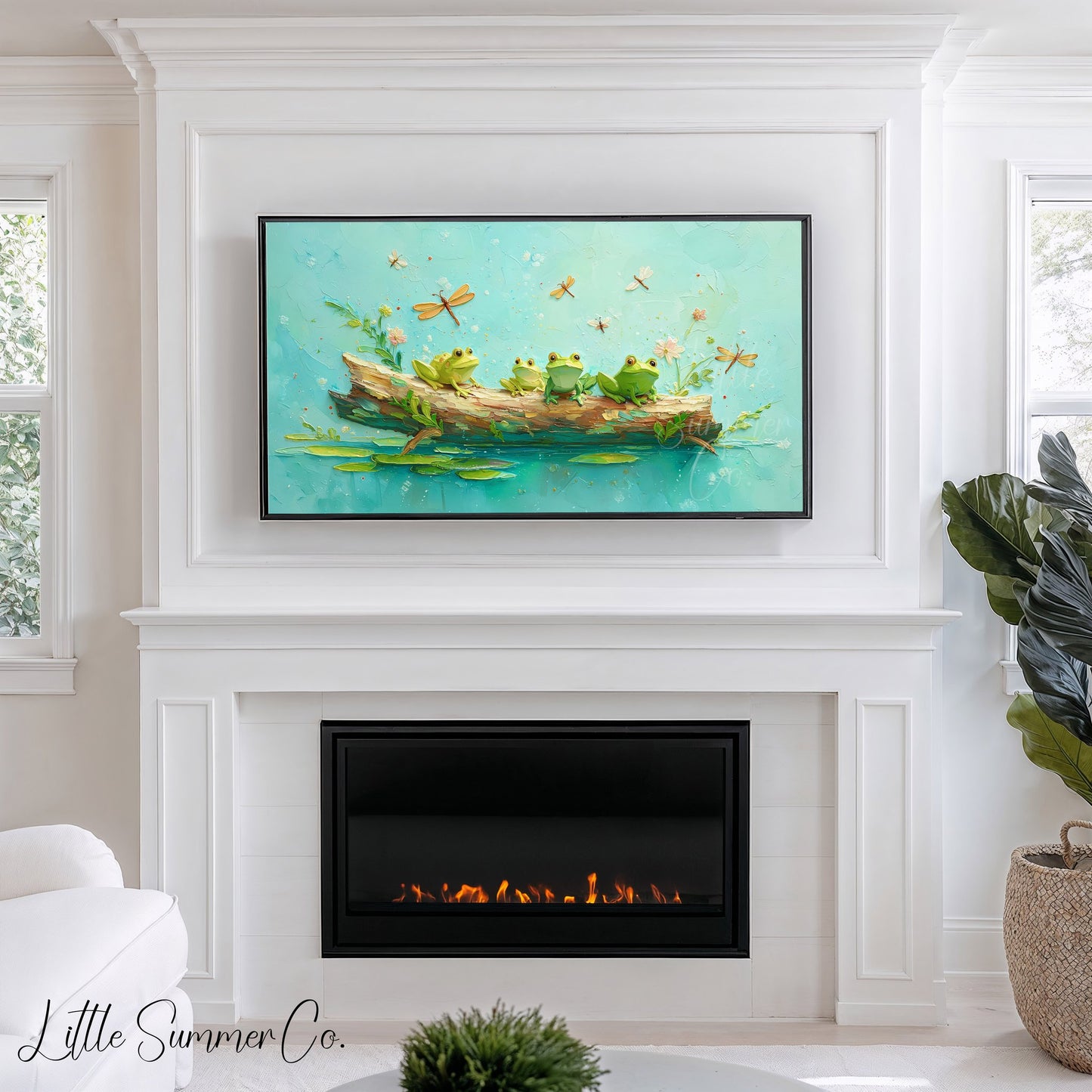 Frogs on a Log Frame TV Art displayed on a TV