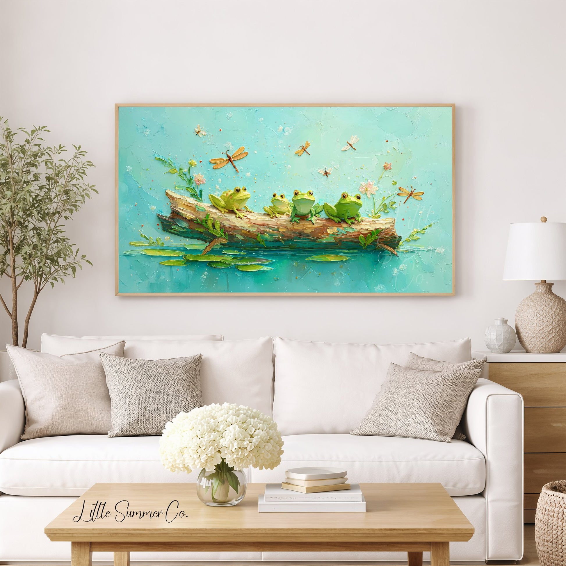 Frogs on a Log Frame TV Art displayed on a TV