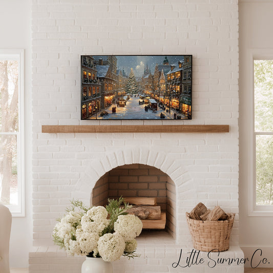 Christmas Market Town Square Frame TV Art displayed on a TV