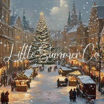 Christmas Market Town Square Frame TV Art displayed on a TV