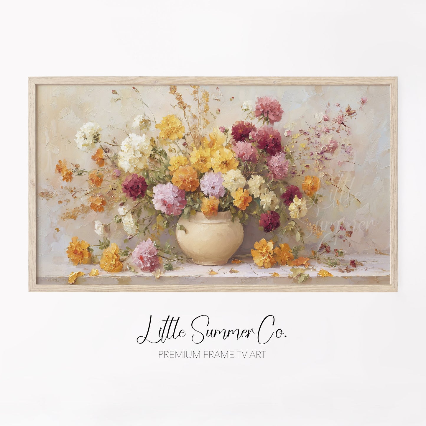 Colourful Mixed Blooms in Vase Frame TV Art displayed on a TV