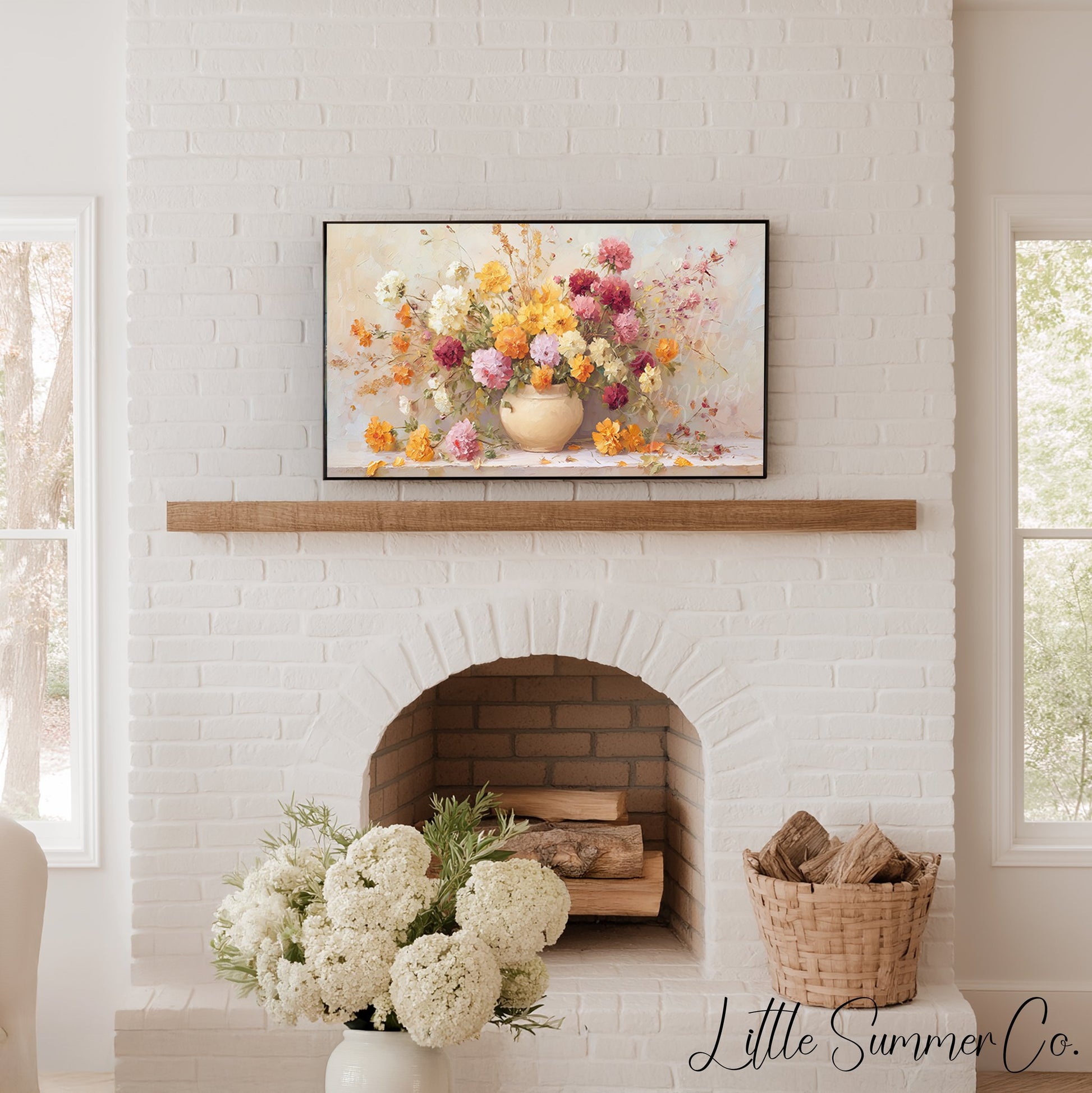 Colourful Mixed Blooms in Vase Frame TV Art displayed on a TV