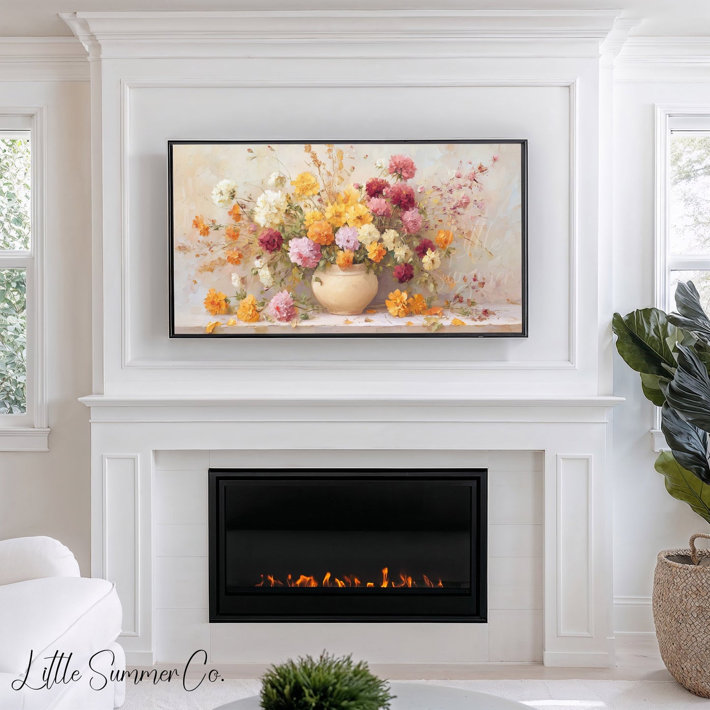 Colourful Mixed Blooms in Vase Frame TV Art displayed on a TV