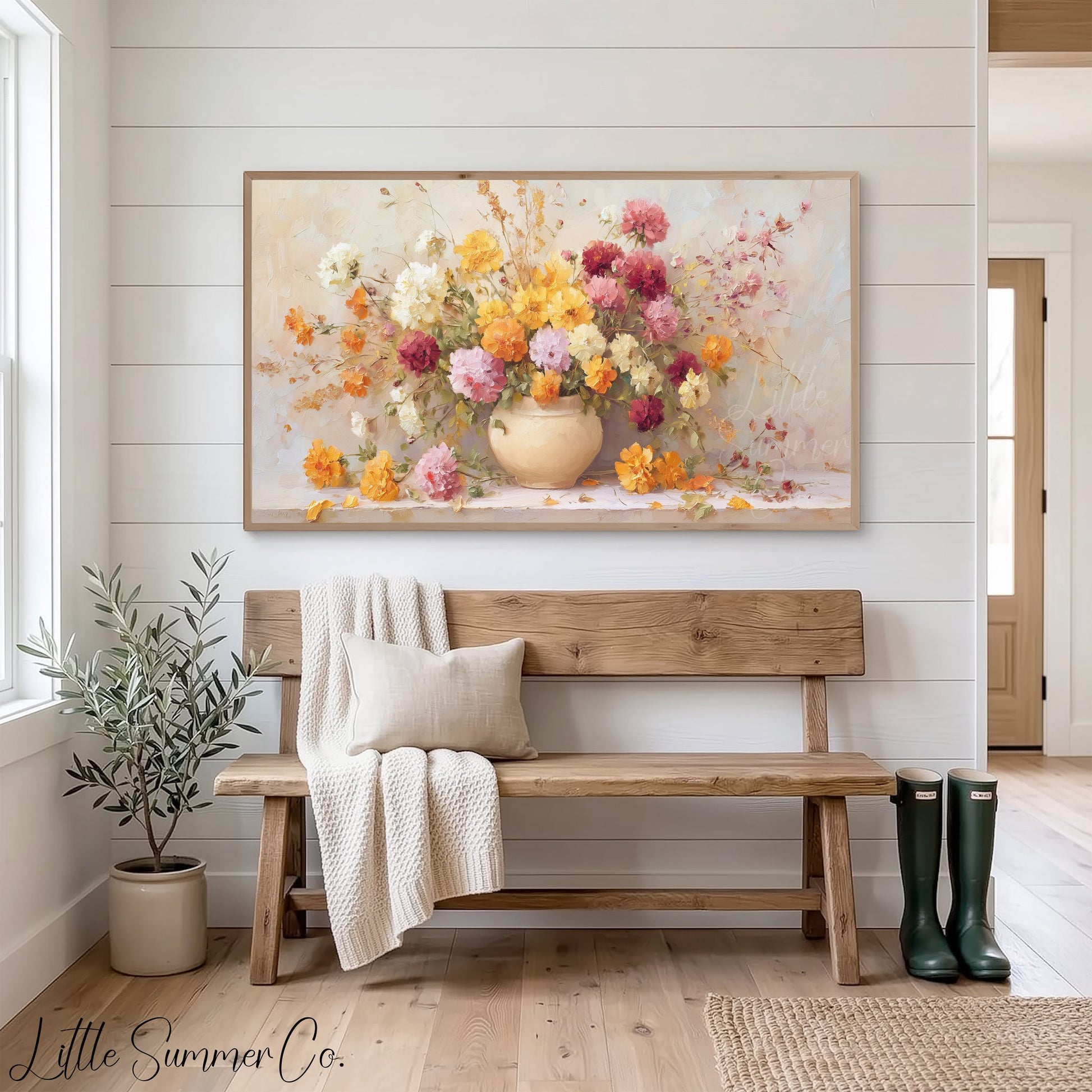 Colourful Mixed Blooms in Vase Frame TV Art displayed on a TV