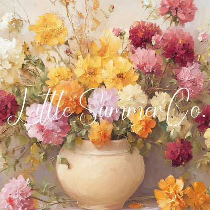 Colourful Mixed Blooms in Vase Frame TV Art displayed on a TV