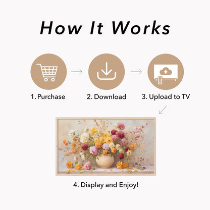 Colourful Mixed Blooms in Vase Frame TV Art displayed on a TV