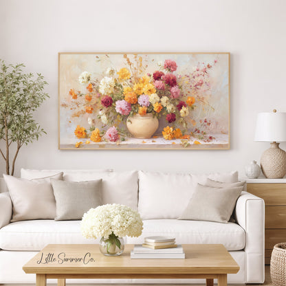Colourful Mixed Blooms in Vase Frame TV Art displayed on a TV