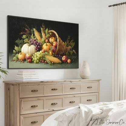 Harvest Cornucopia Frame TV Art displayed on a TV