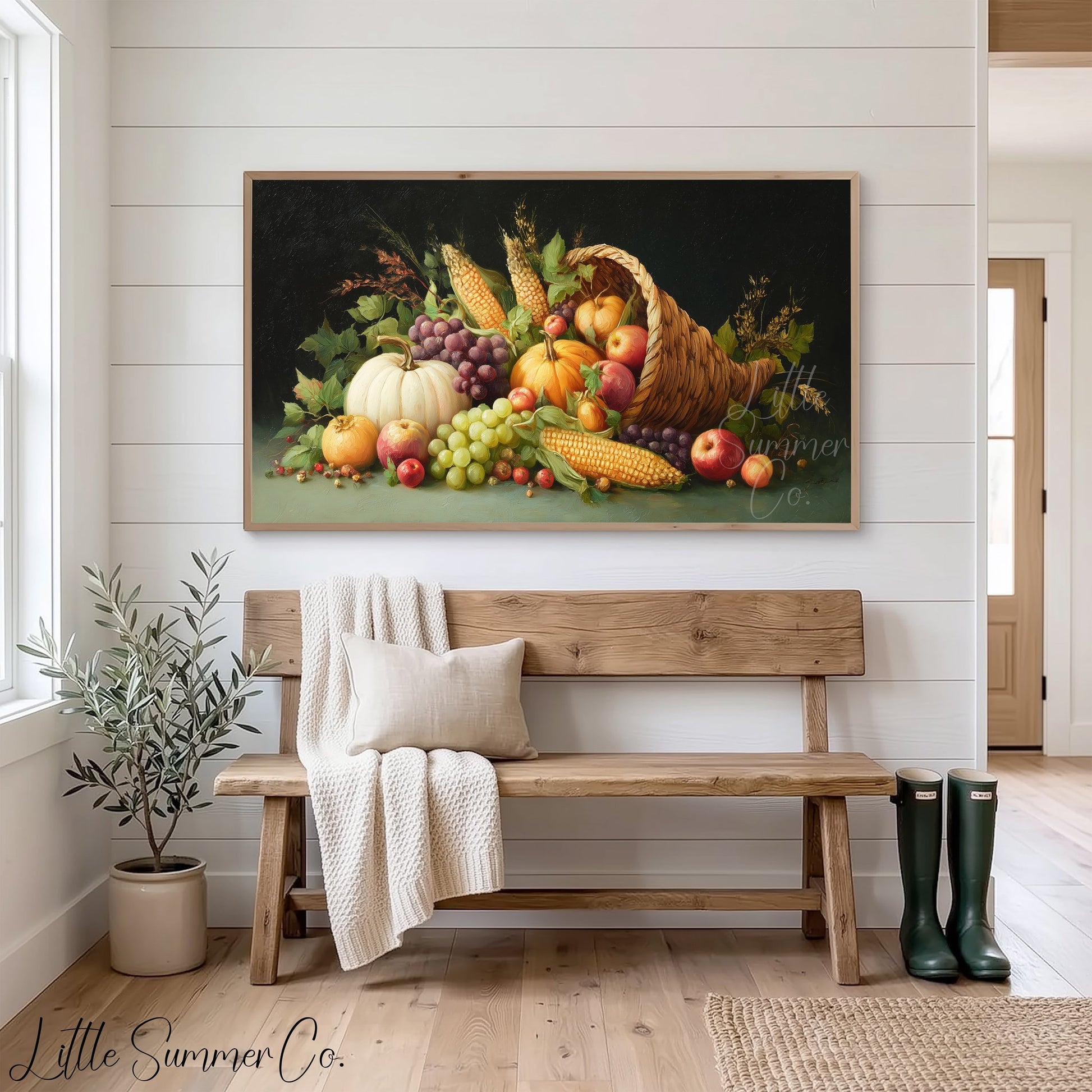 Harvest Cornucopia Frame TV Art displayed on a TV