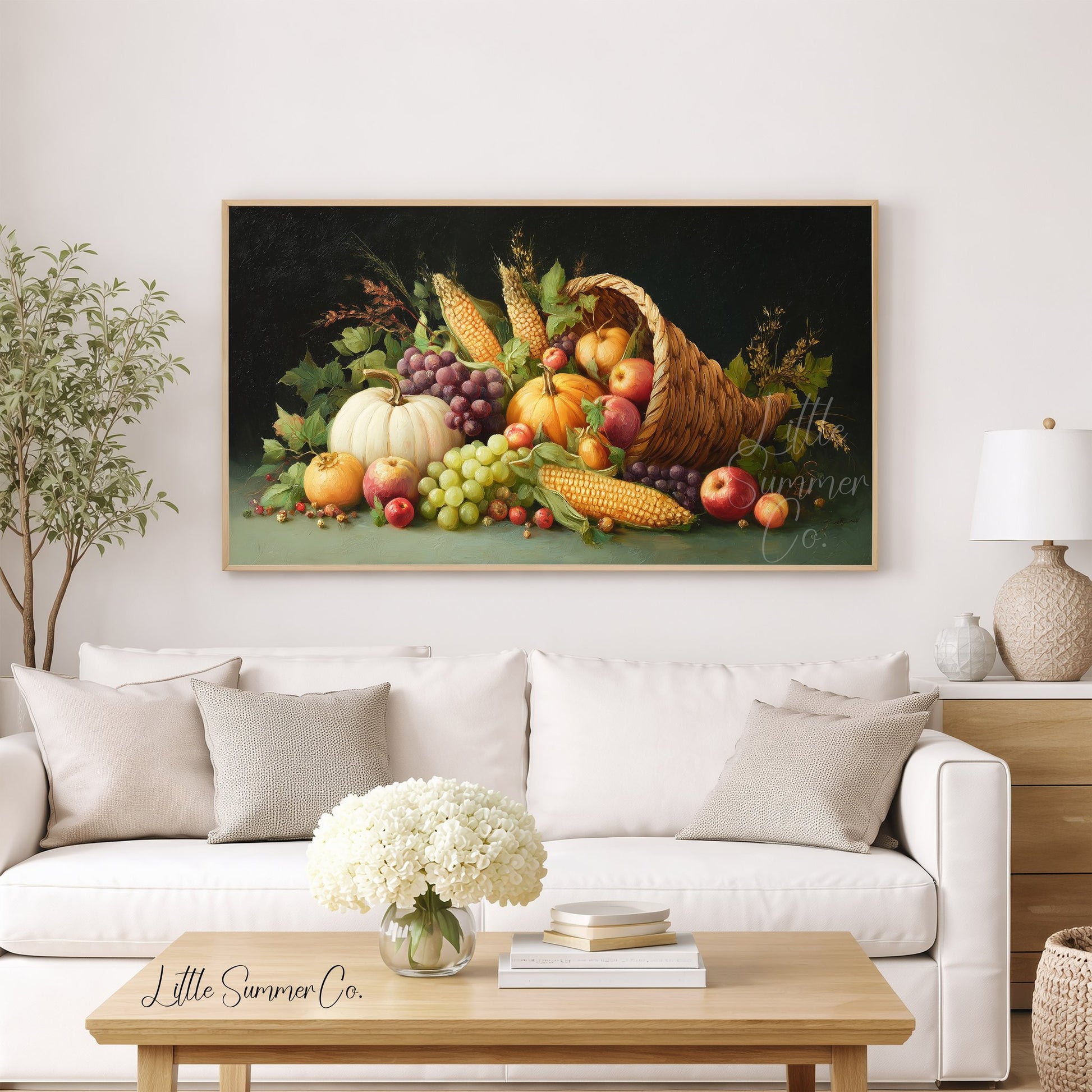 Harvest Cornucopia Frame TV Art displayed on a TV