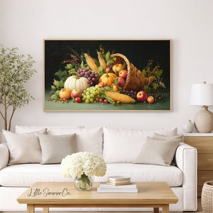 Harvest Cornucopia Frame TV Art displayed on a TV