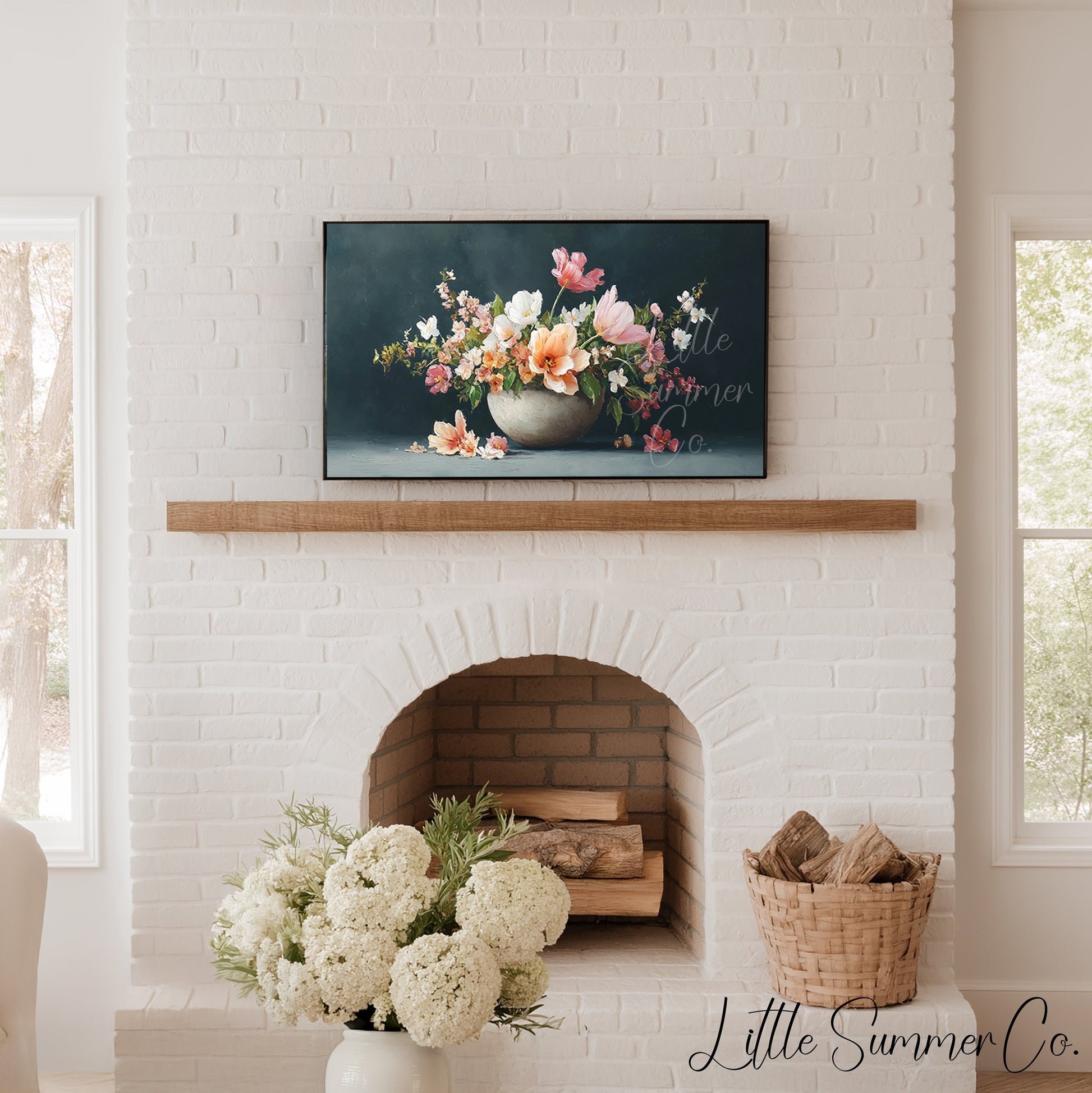 Tulips and Peonies in Bowl Frame TV Art displayed on a TV