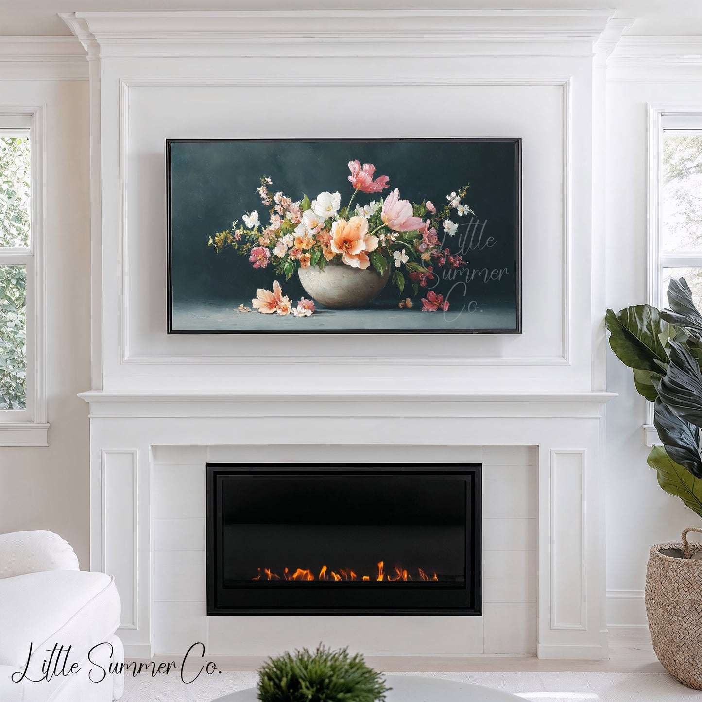 Tulips and Peonies in Bowl Frame TV Art displayed on a TV