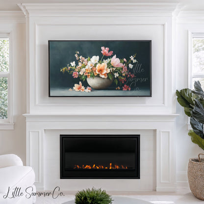 Tulips and Peonies in Bowl Frame TV Art displayed on a TV