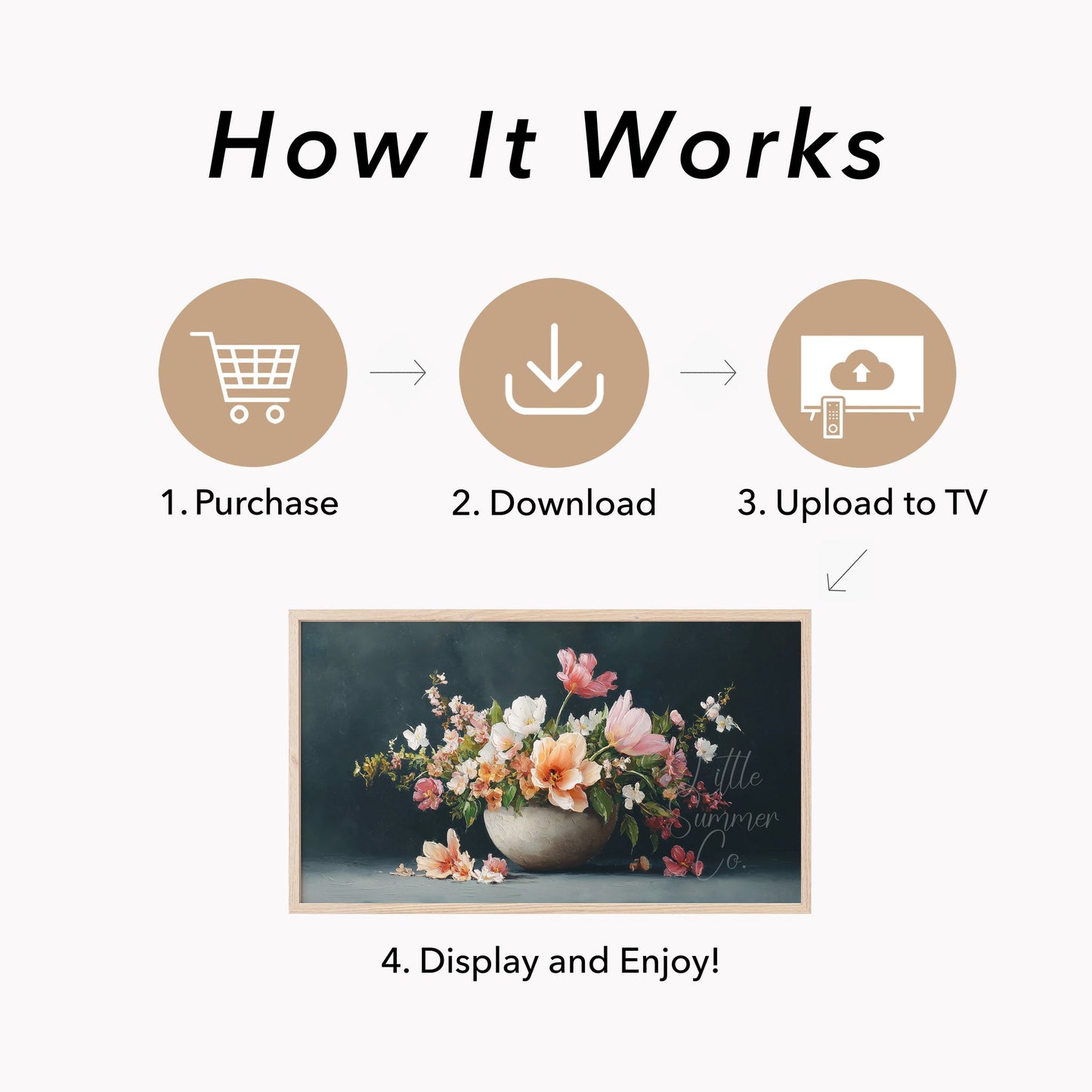 Tulips and Peonies in Bowl Frame TV Art displayed on a TV
