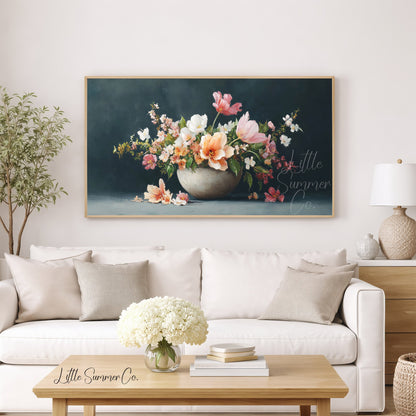 Tulips and Peonies in Bowl Frame TV Art displayed on a TV