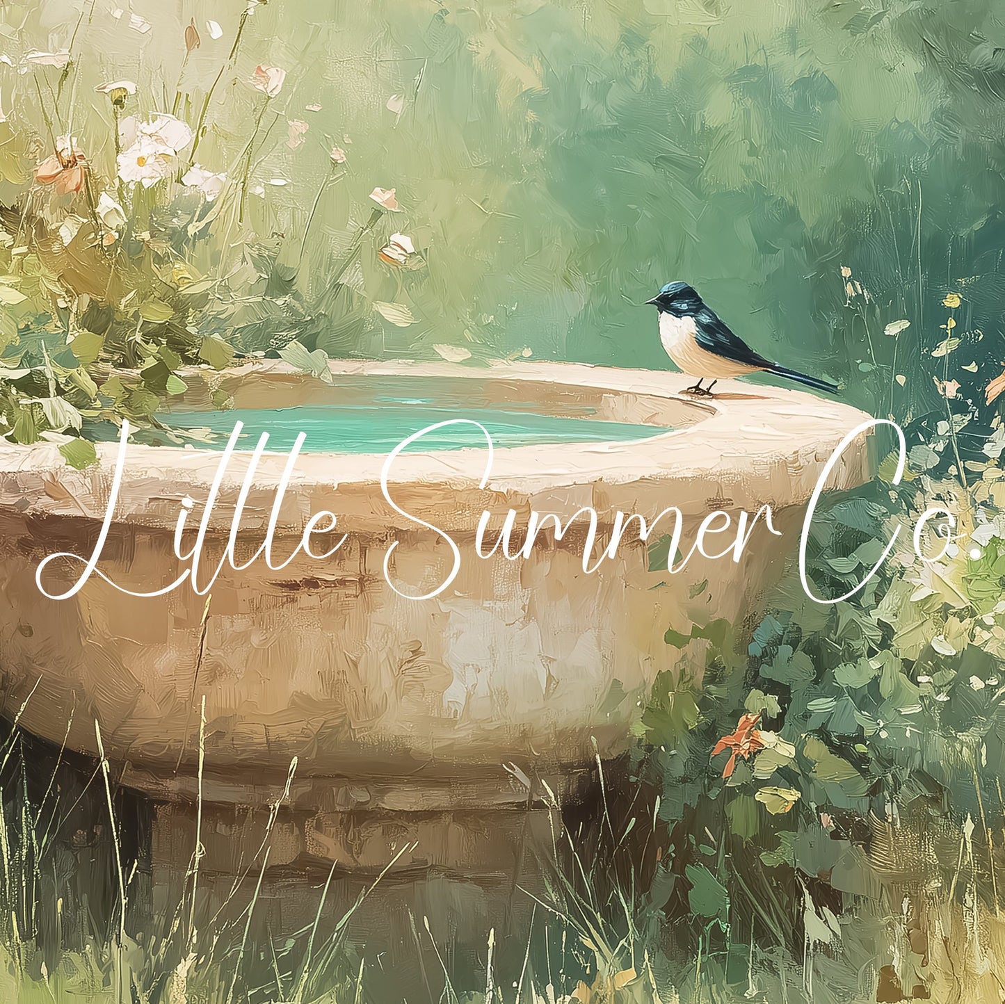 Swallow On Garden Birdbath Frame TV Art displayed on a TV