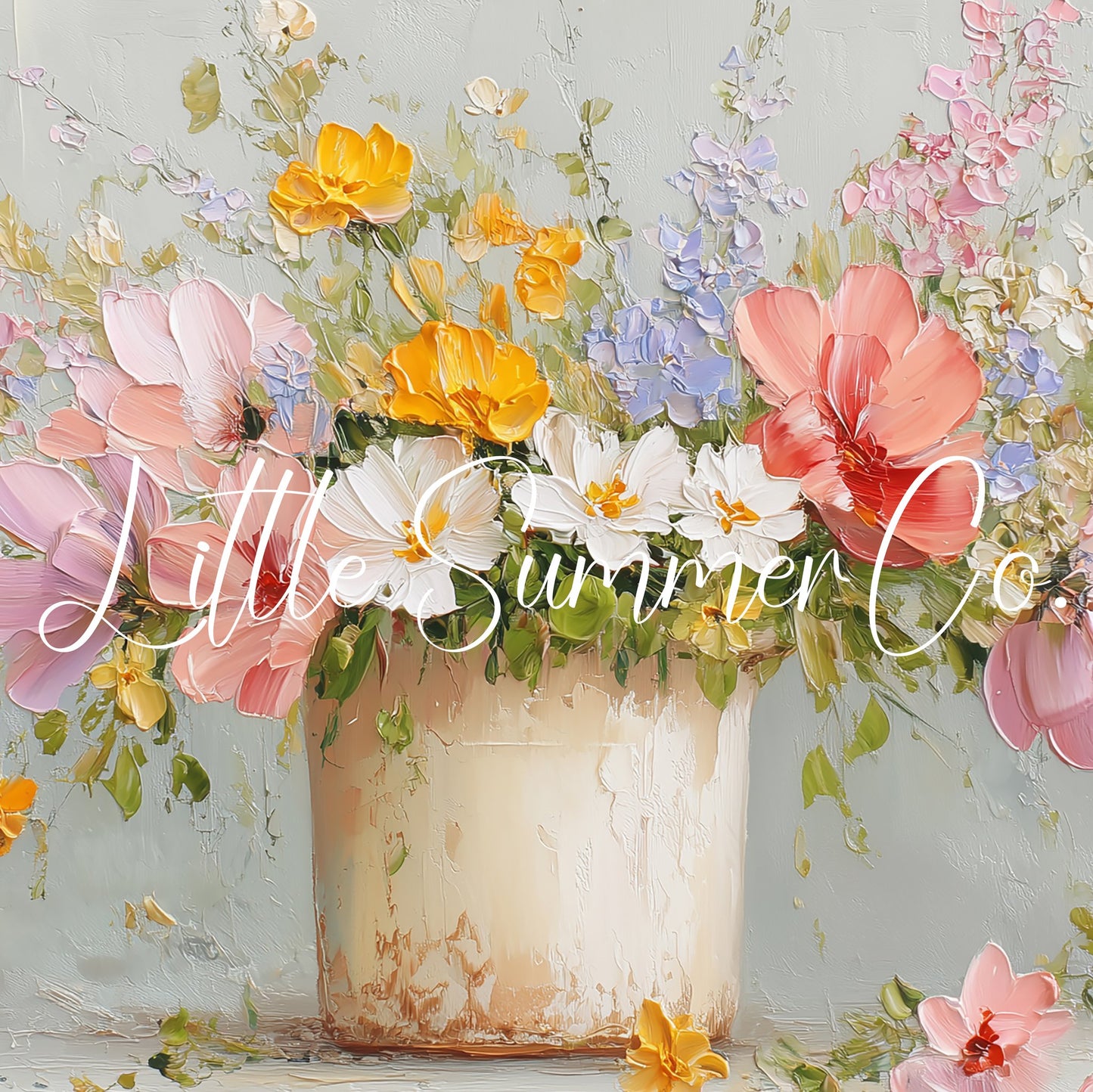 Mixed Wildflowers Rustic Pot Frame TV Art displayed on a TV