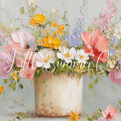 Mixed Wildflowers Rustic Pot Frame TV Art displayed on a TV