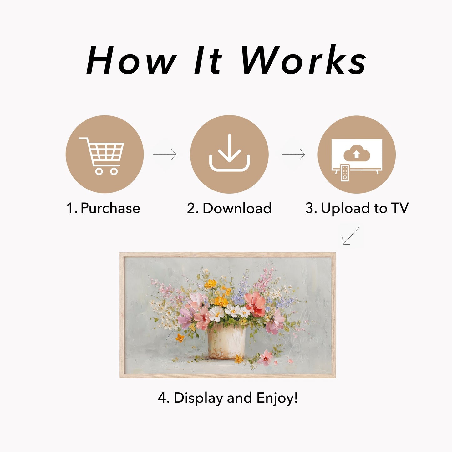 Mixed Wildflowers Rustic Pot Frame TV Art displayed on a TV