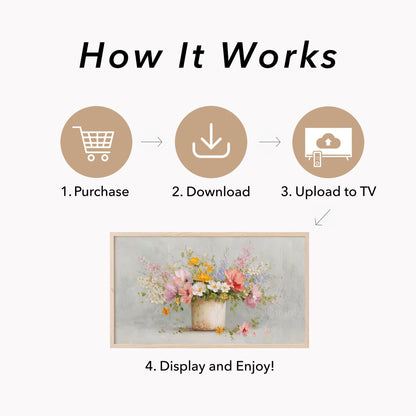 Mixed Wildflowers Rustic Pot Frame TV Art displayed on a TV