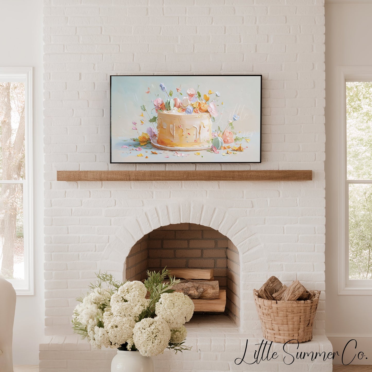 Celebration Cake with Flowers Frame TV Art displayed on a TV