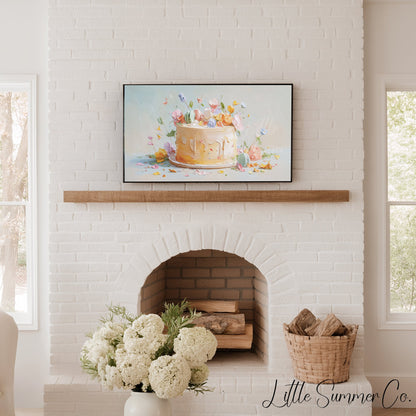 Celebration Cake with Flowers Frame TV Art displayed on a TV