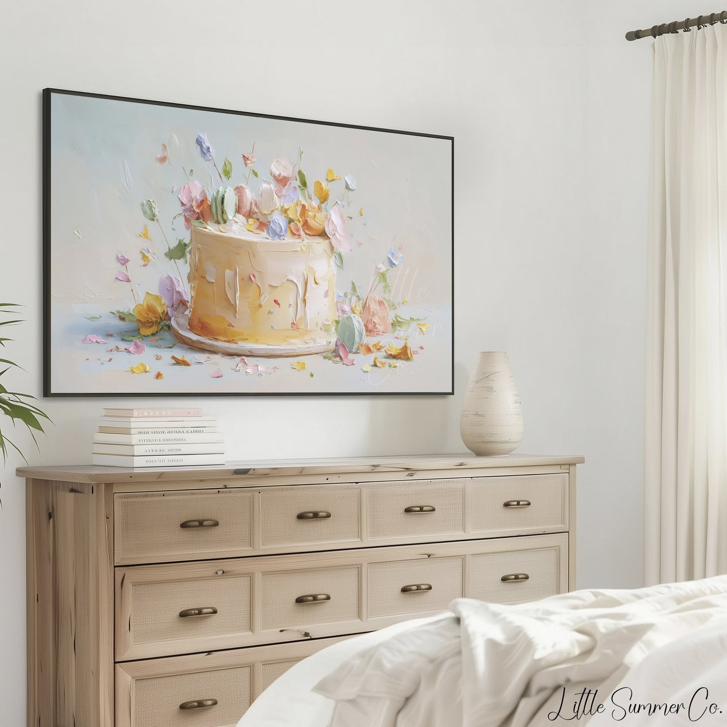 Celebration Cake with Flowers Frame TV Art displayed on a TV