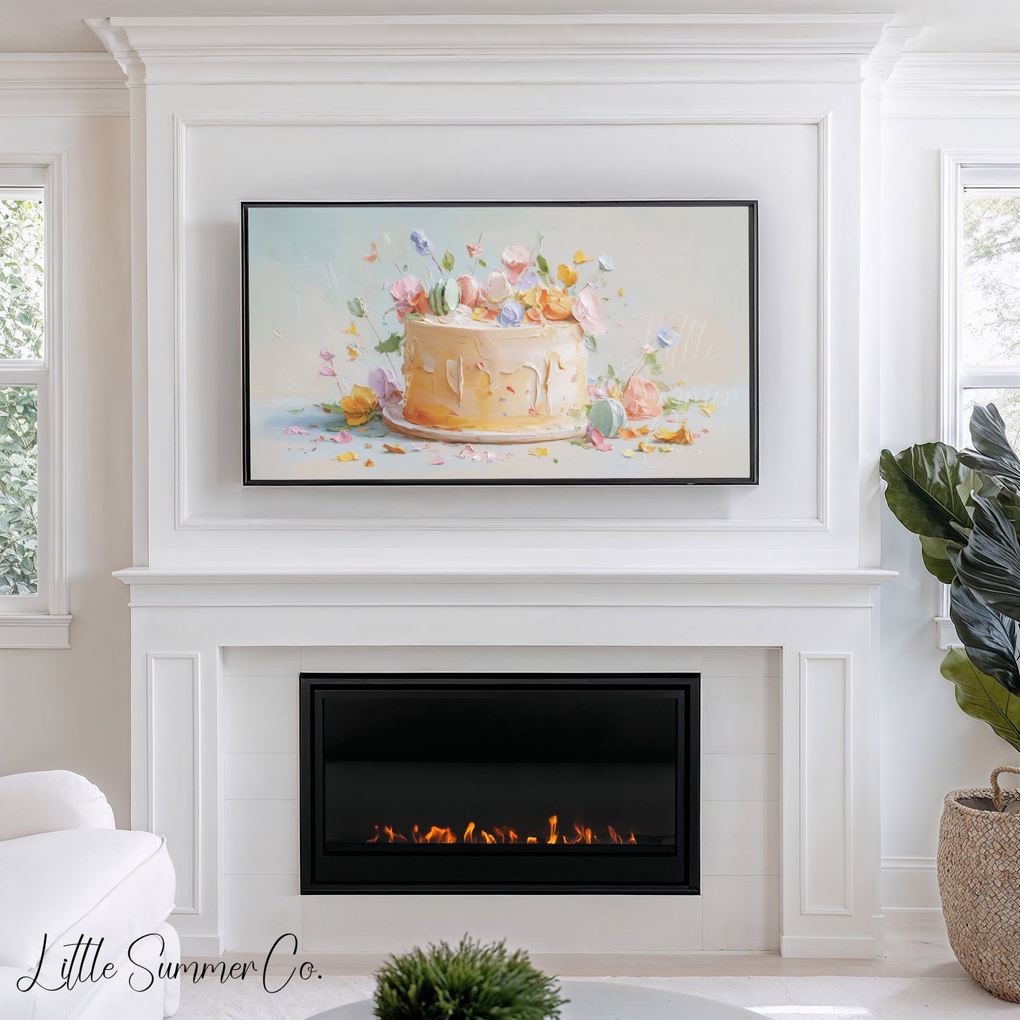 Celebration Cake with Flowers Frame TV Art displayed on a TV