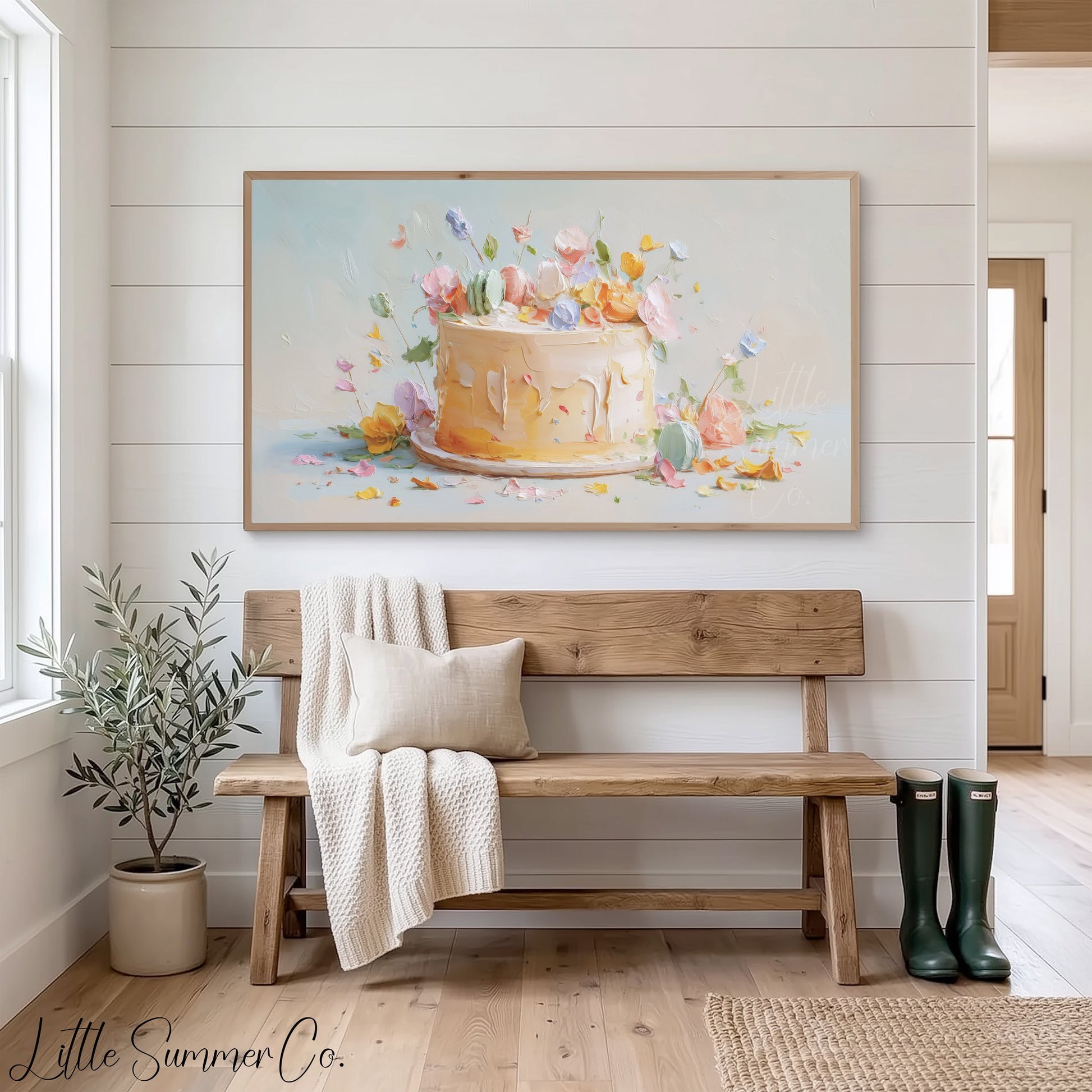 Celebration Cake with Flowers Frame TV Art displayed on a TV