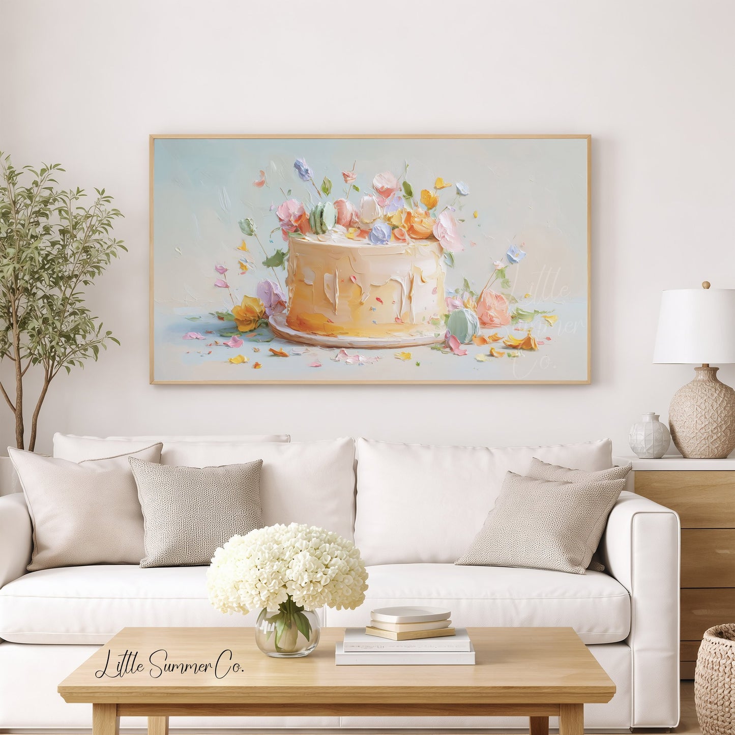 Celebration Cake with Flowers Frame TV Art displayed on a TV