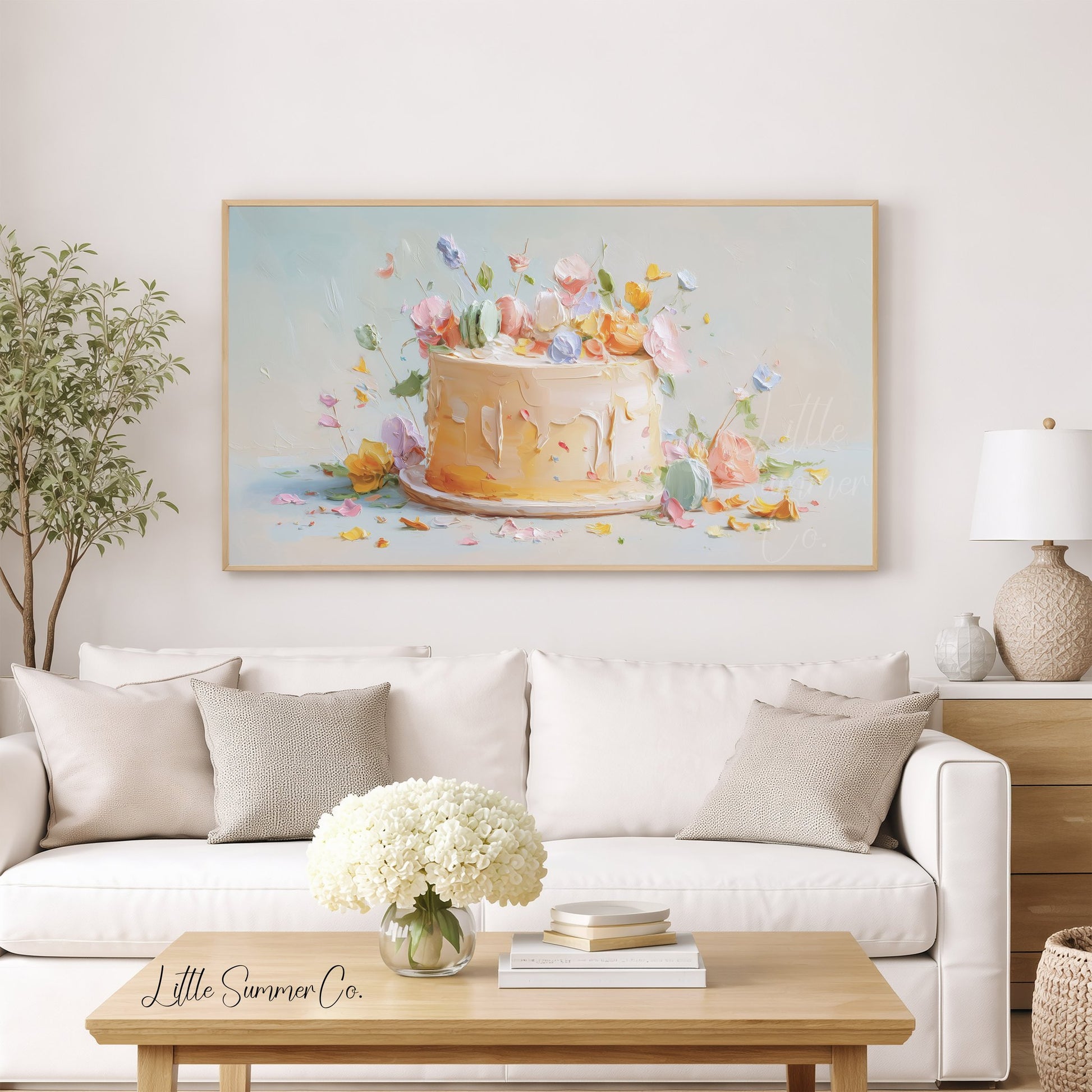 Celebration Cake with Flowers Frame TV Art displayed on a TV