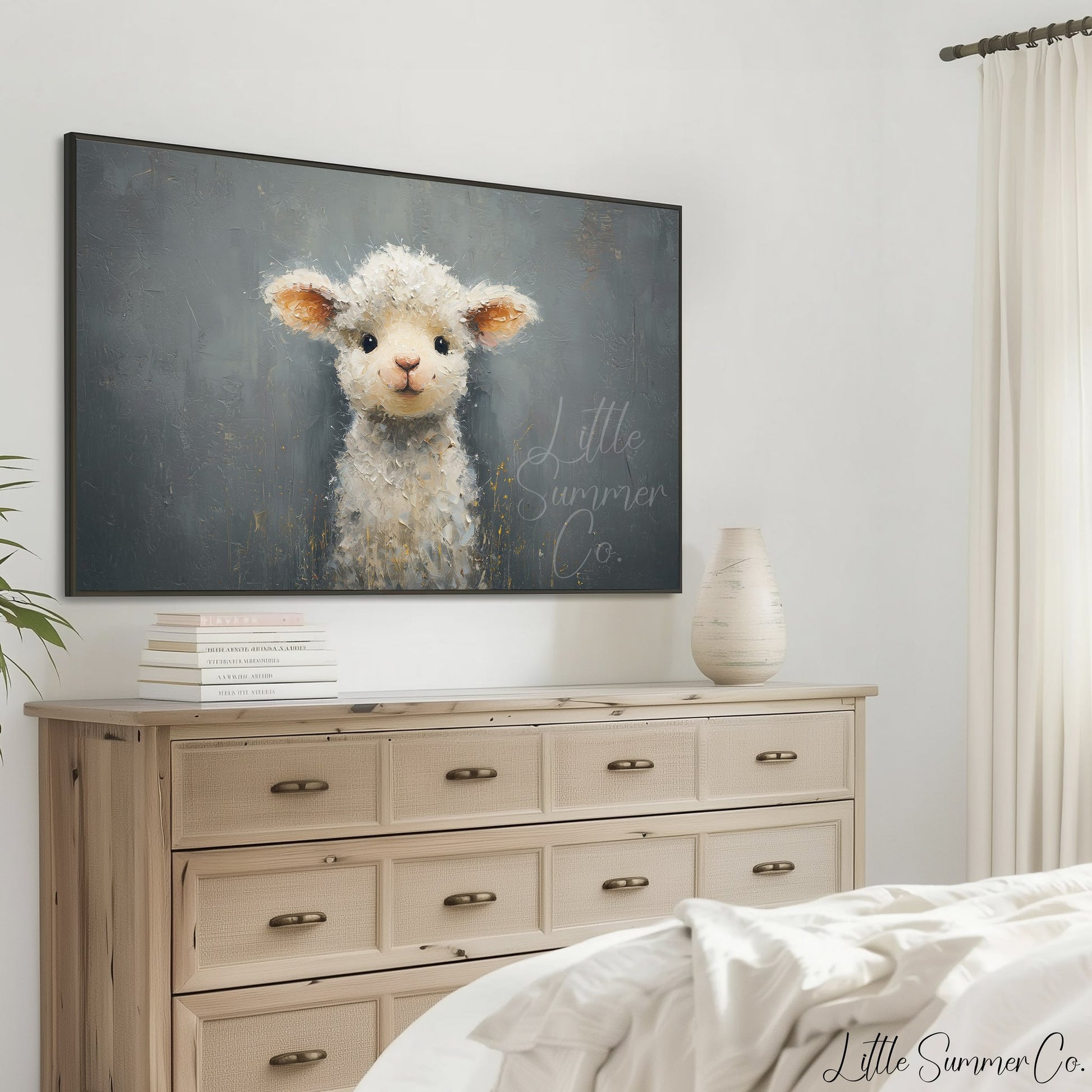 Fluffy Lamb Frame TV Art displayed on a TV