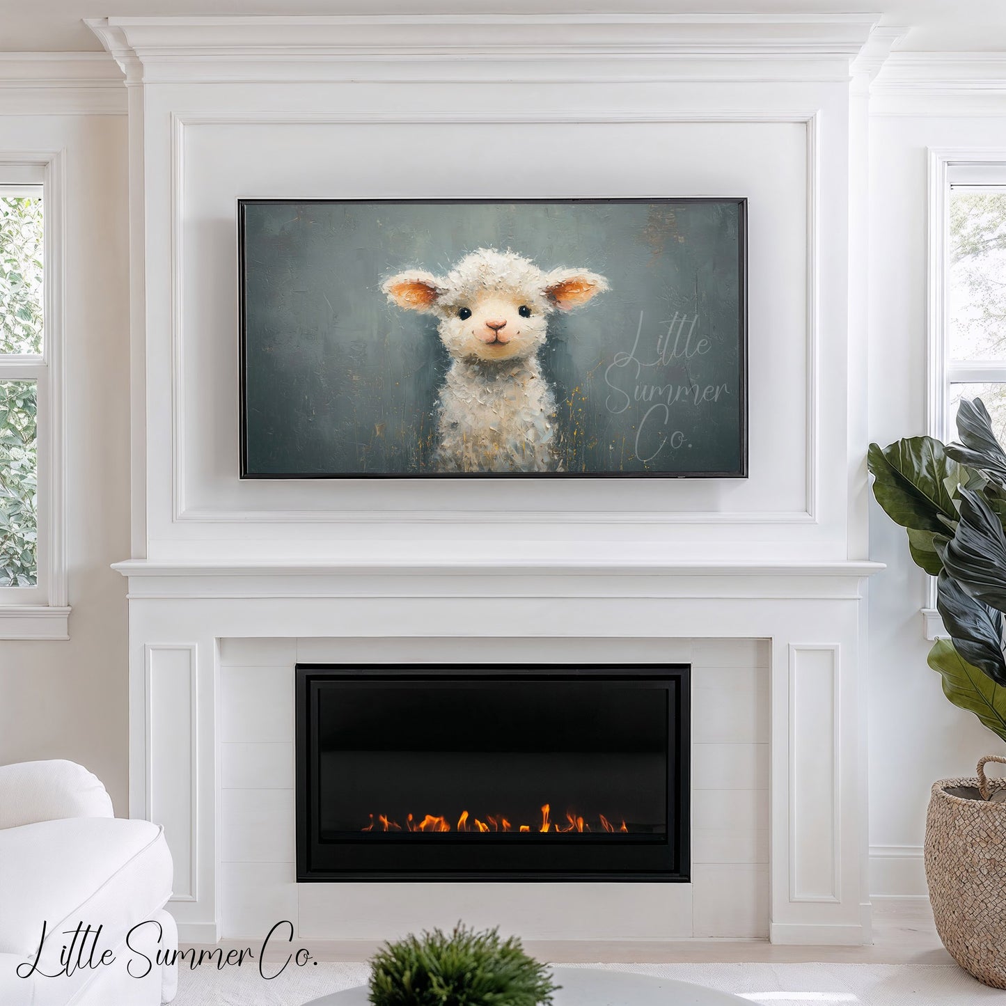 Fluffy Lamb Frame TV Art displayed on a TV