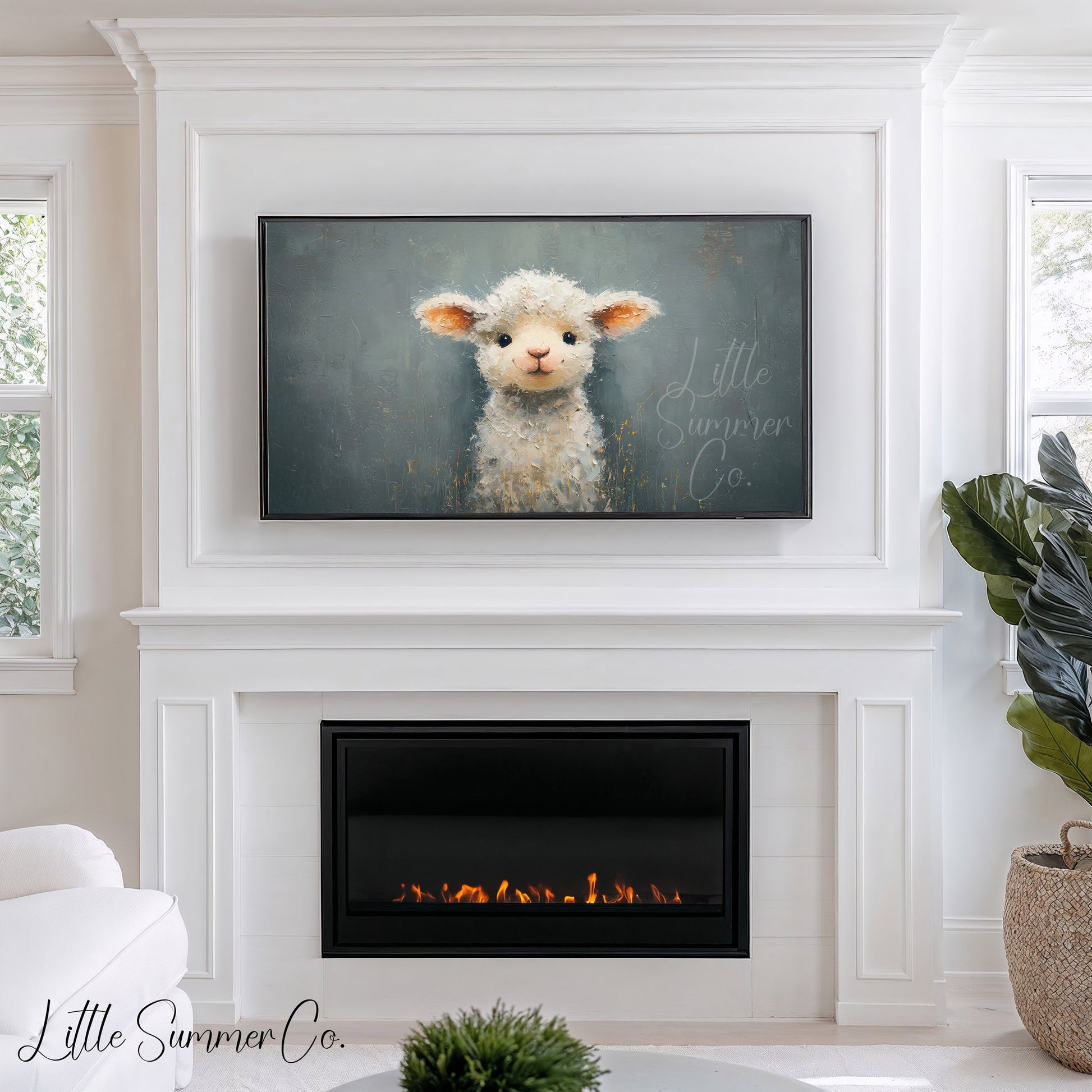 Fluffy Lamb Frame TV Art displayed on a TV
