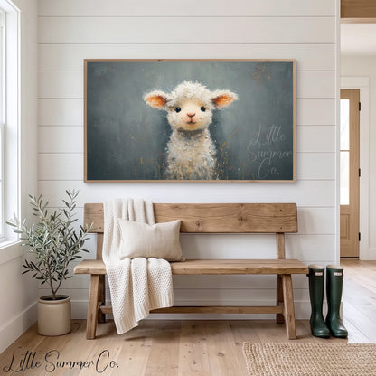 Fluffy Lamb Frame TV Art displayed on a TV