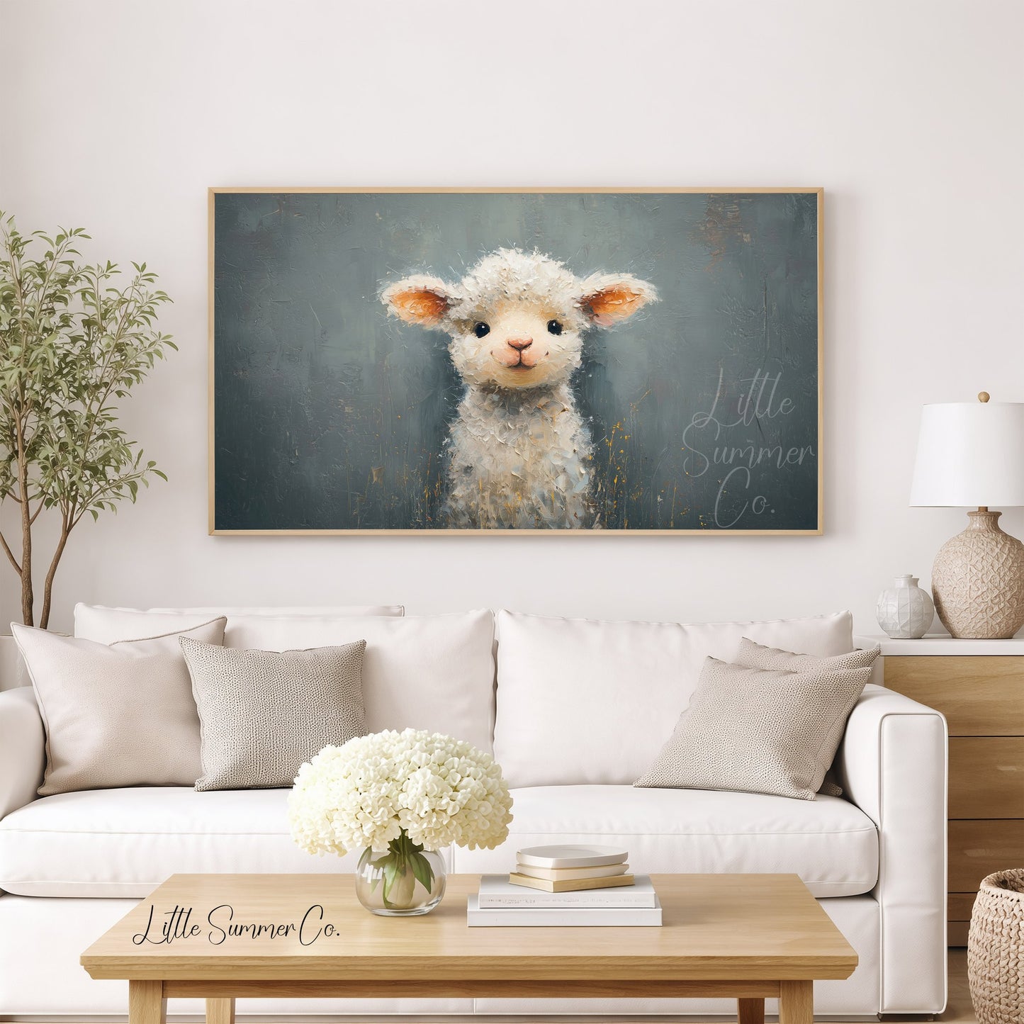 Fluffy Lamb Frame TV Art displayed on a TV