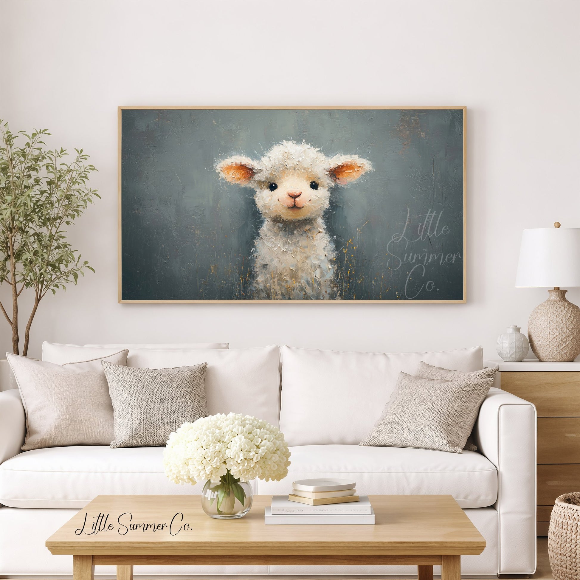 Fluffy Lamb Frame TV Art displayed on a TV