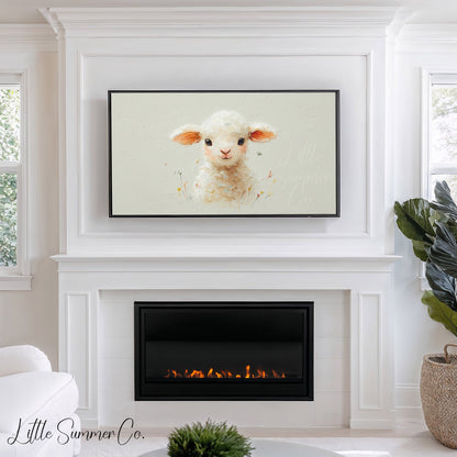 Baby Lamb Frame TV Art displayed on a TV