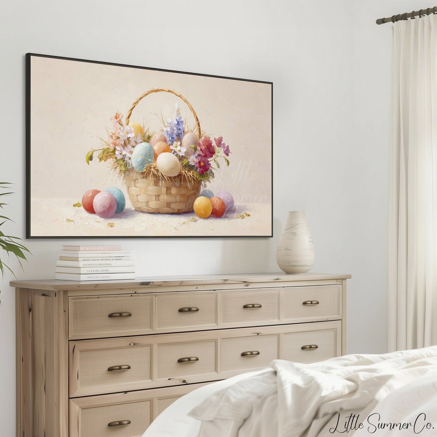 Easter Basket Pastel Frame TV Art displayed on a TV
