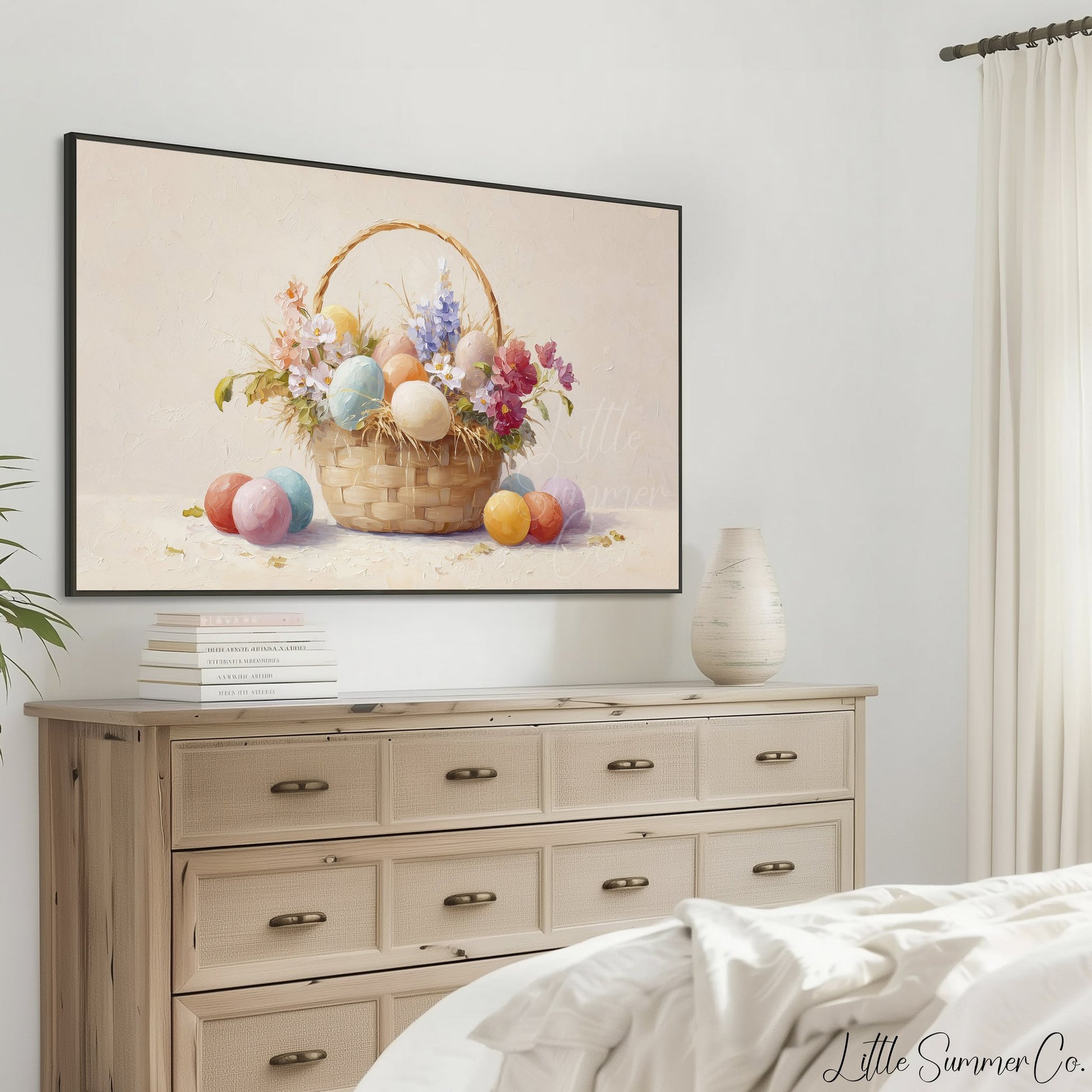 Easter Basket Pastel Frame TV Art displayed on a TV