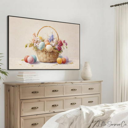 Easter Basket Pastel Frame TV Art displayed on a TV