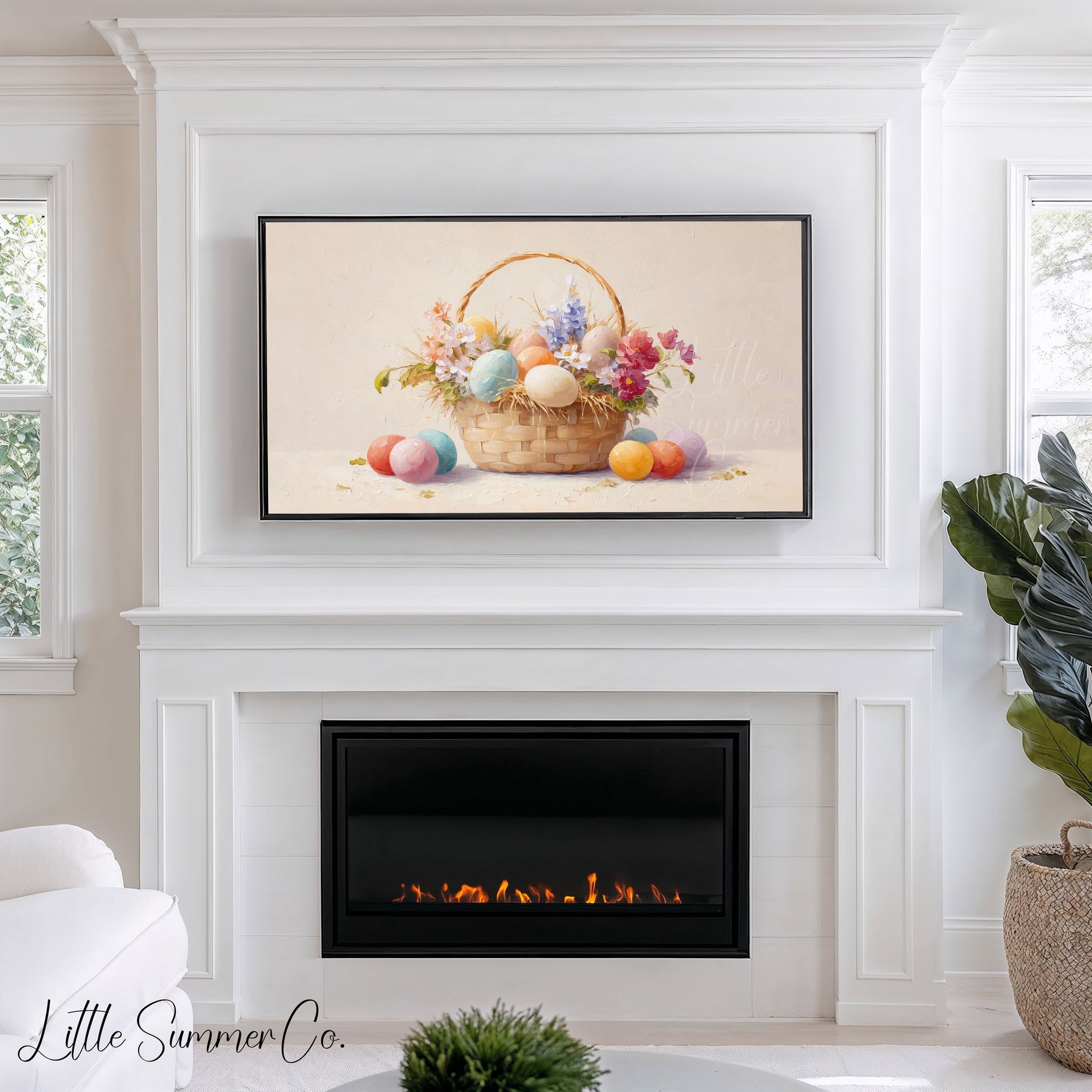 Easter Basket Pastel Frame TV Art displayed on a TV