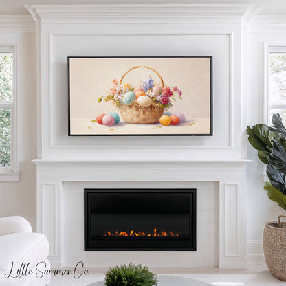 Easter Basket Pastel Frame TV Art displayed on a TV