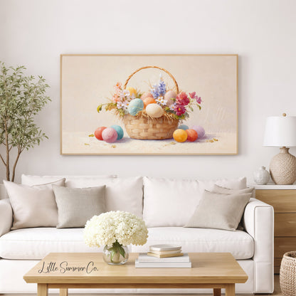 Easter Basket Pastel Frame TV Art displayed on a TV