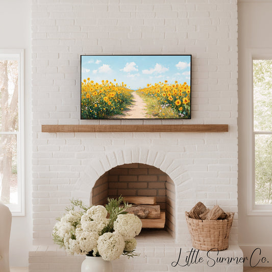 Sunflower Field Path Frame TV Art displayed on a TV