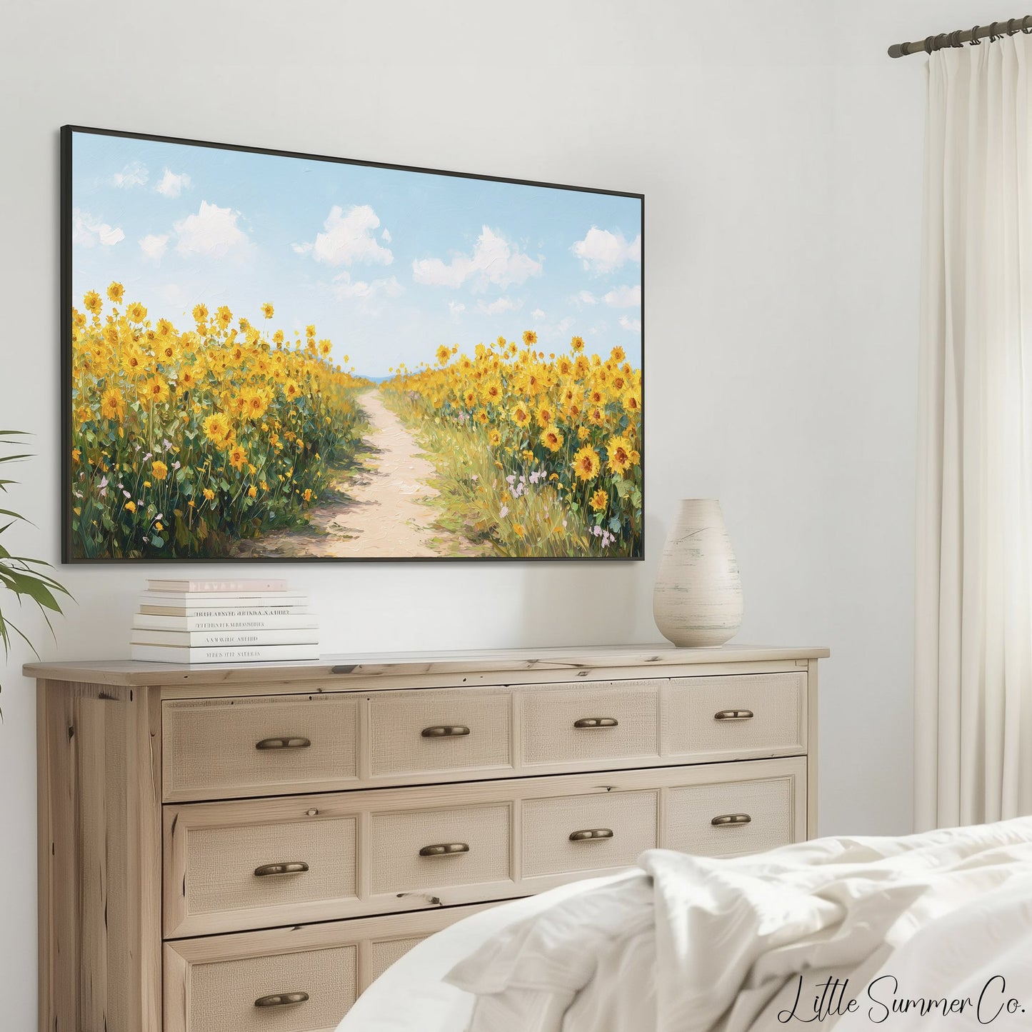 Sunflower Field Path Frame TV Art displayed on a TV