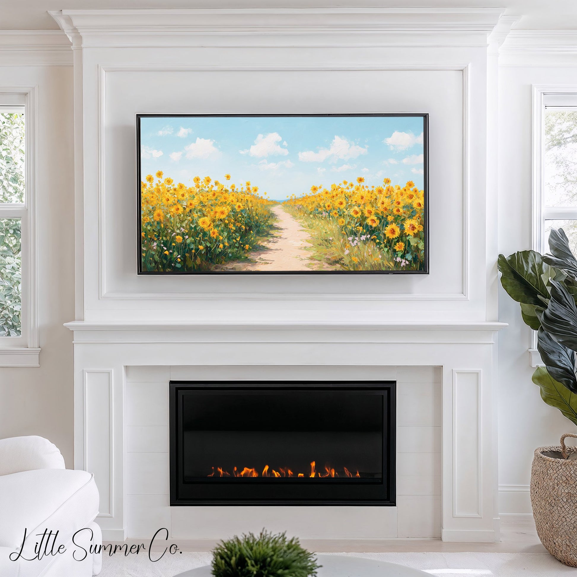 Sunflower Field Path Frame TV Art displayed on a TV